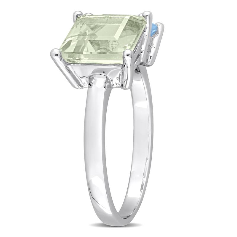 Miadora 3 3/4ct TGW Square Green Quartz and Sky Blue Topaz Ring in Sterling Silver