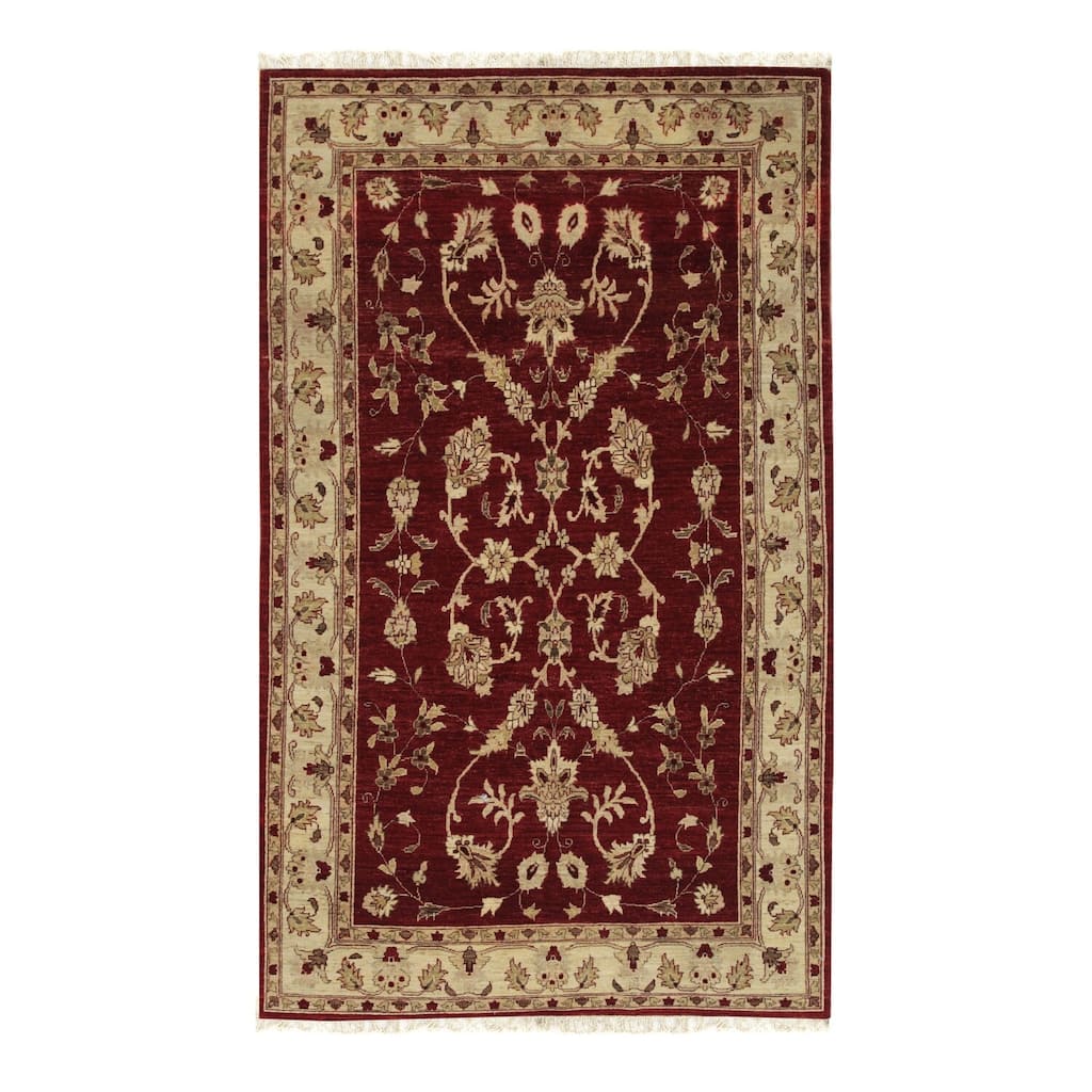 Red Hand Knotted Wool Traditional Agra Rug, 5'9 x 9'5, soft cozy floor rug - L