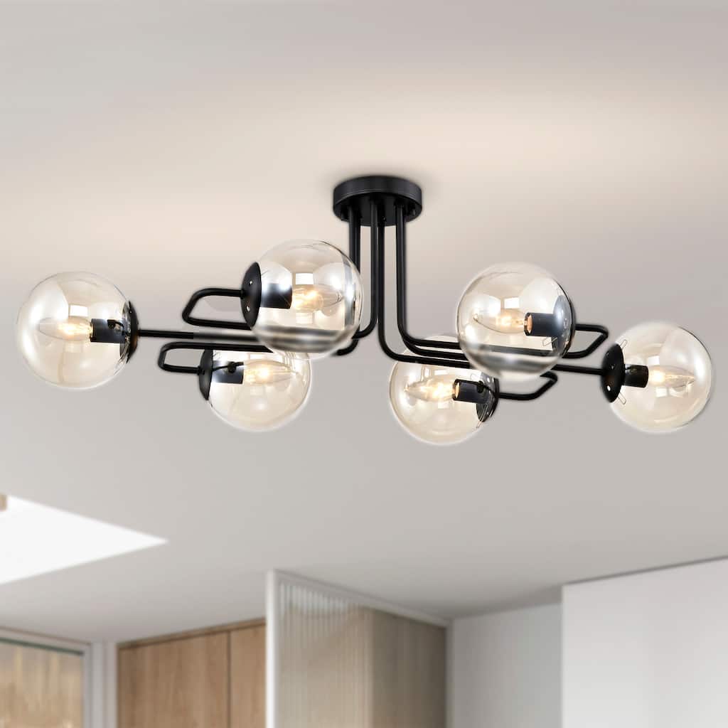 Warehouse of Tiffany Nuka Modern Semi Flush Mount with Globe Glass Shade 6 Light