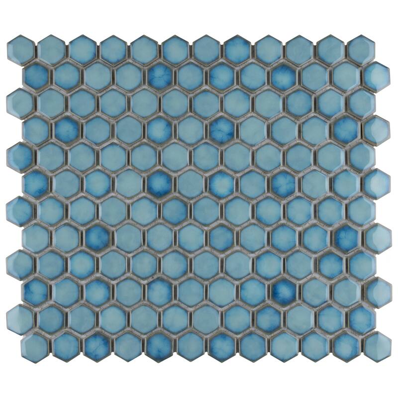 Merola Tile Hudson 1" Hex Marine 11-7/8" x 13-1/4" Porcelain Mosaic Floor and Wall Tile - Case (10 Tiles)
