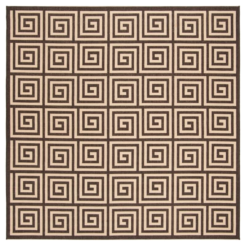 SAFAVIEH Linden Cathy Indoor/ Outdoor Waterproof Patio Backyard Rug - 6'7" Square - Creme/Brown