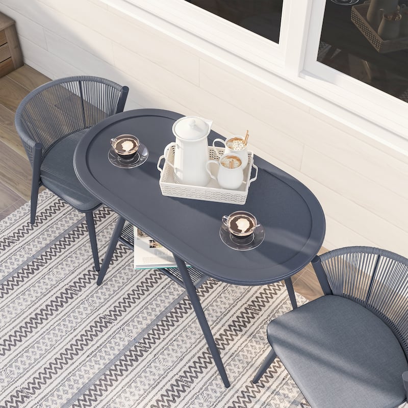 Small Space Mid-Century Modern 3-Piece Aluminum Outdoor Bistro Set by Furniture of America