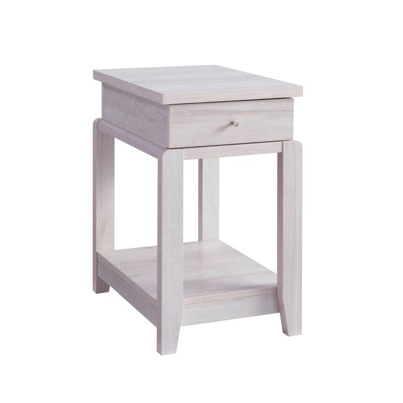 Chair Side End Table with One Drawer and Bottom Shelf, Accent Table White Oak