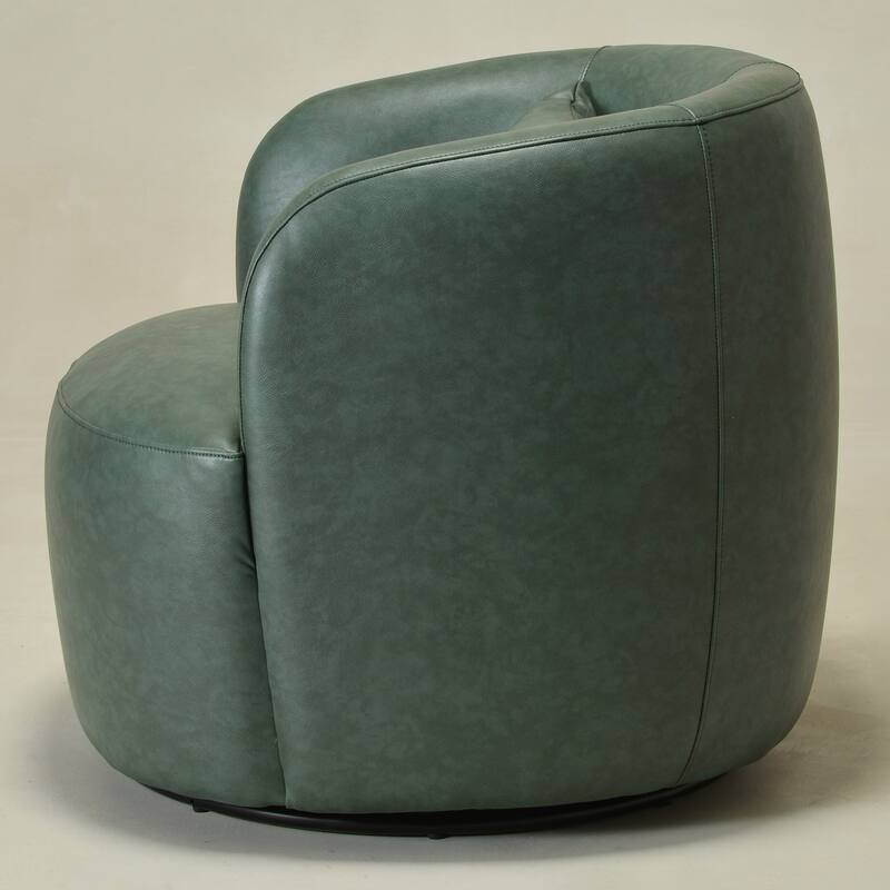 KINWELL 34" Wide Swivel Faux Leather Barrel Armchair Upholstered PU Leather Accent Chairs for Living Room Office Lounge