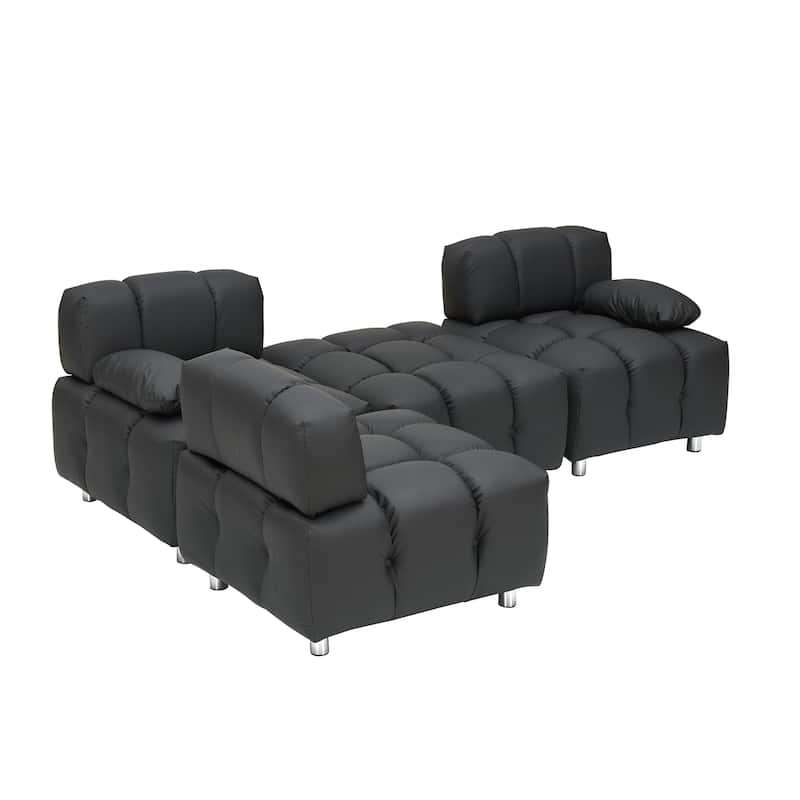 90.60" Tech Fabric L-Shaped Three-Seater Cushioned Sofa (New)
