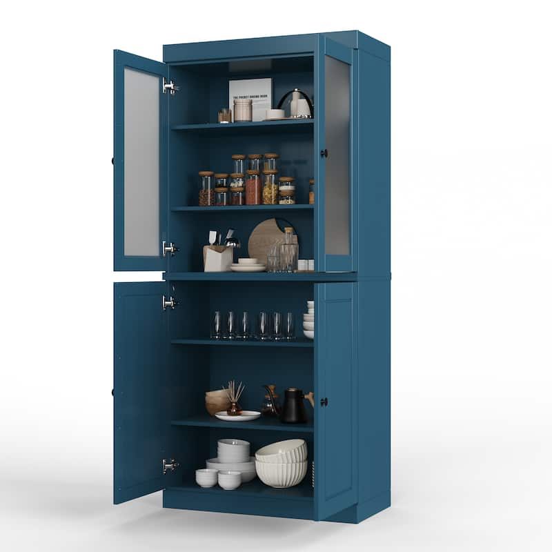 Palace Imports 100% Solid Wood Pantry Cabinet with Frosted, Clear Glass or Solid Doors and Adjustable Shelves