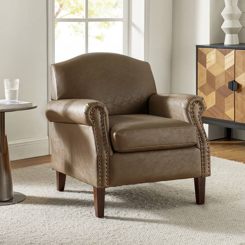 Giampiero Transitional Faux Leather Arm Chair with Nailhead Trim by HULALA HOME