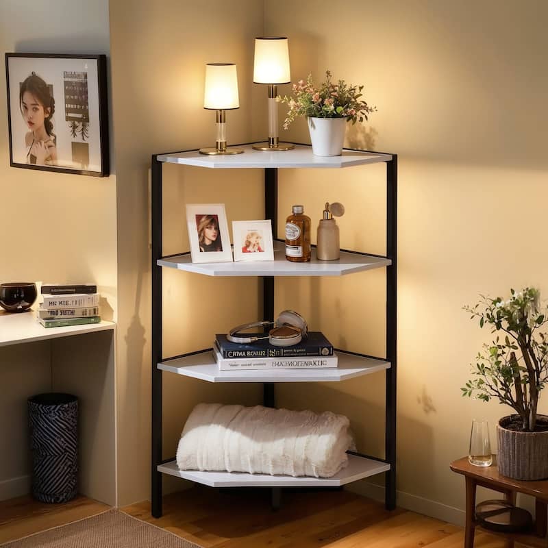 VECELO 4-Tier Triangle Corner Bookshelf & End Table 31" Multi-Functional Living Room Storage shelf