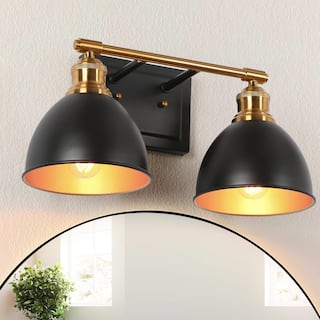Tetty Black Brass 2-Light Bathroom Vanity Light Modern Industrial Metal Wall Sconces - 15.5'' L x 8.5'' W x 8.5'' H