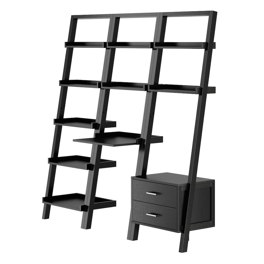 3-Piece Leaning Desk and Shelf Set - 69.25" - Black
