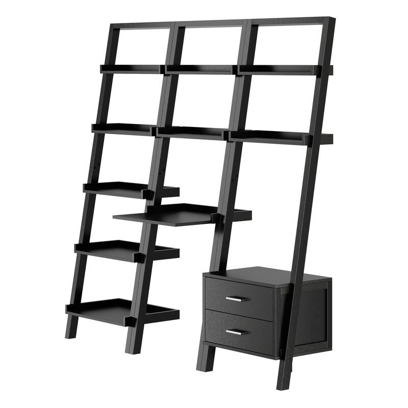 3-Piece Leaning Desk and Shelf Set - 69.25" - Black