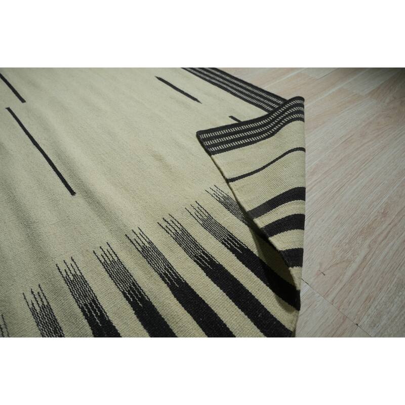 Home Decor Beige and Brown Hand-Woven Wool Flat Modern Weave Rug by EORC Elegant Area Rug for Adding Warmth and Contemporary