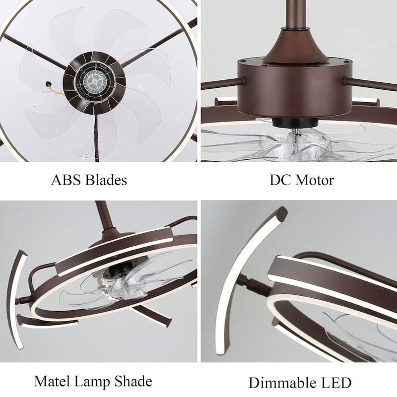 Cusp Barn 24-Inch Dimmable LED 6-DIY Shape Smart Ceiling Fan With Light, 6-Speed Reversible Ceiling Fan Light With Remote
