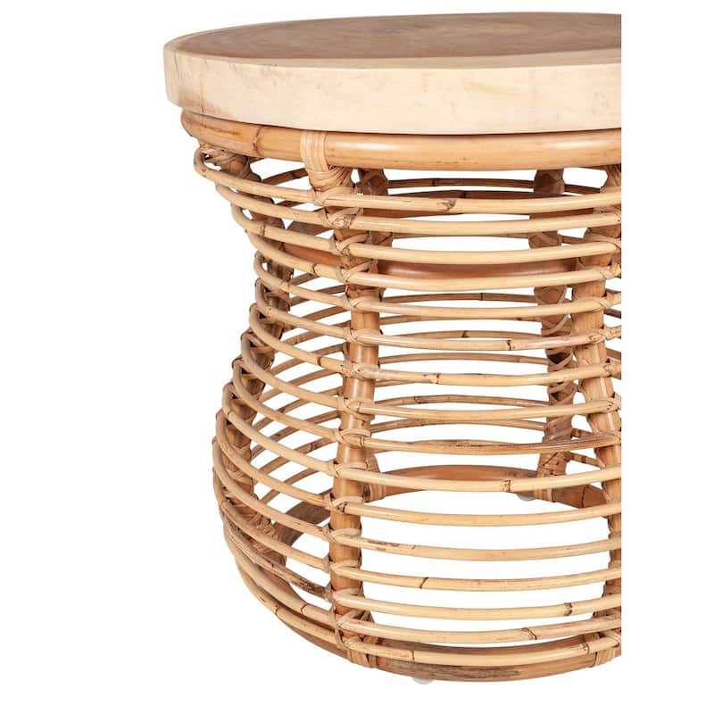 Rattan Cage Side Table With Solid Wood Top by East at Main