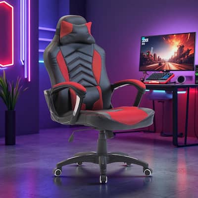 Faux Leather Gaming Chair with 6-Point Massage, Heating and 135° Recline