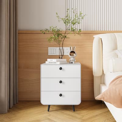 Modern Night Stand Storage Cabinet , Steel Cabinet With 3 Drawers, Bedside Furniture, Circular Handle