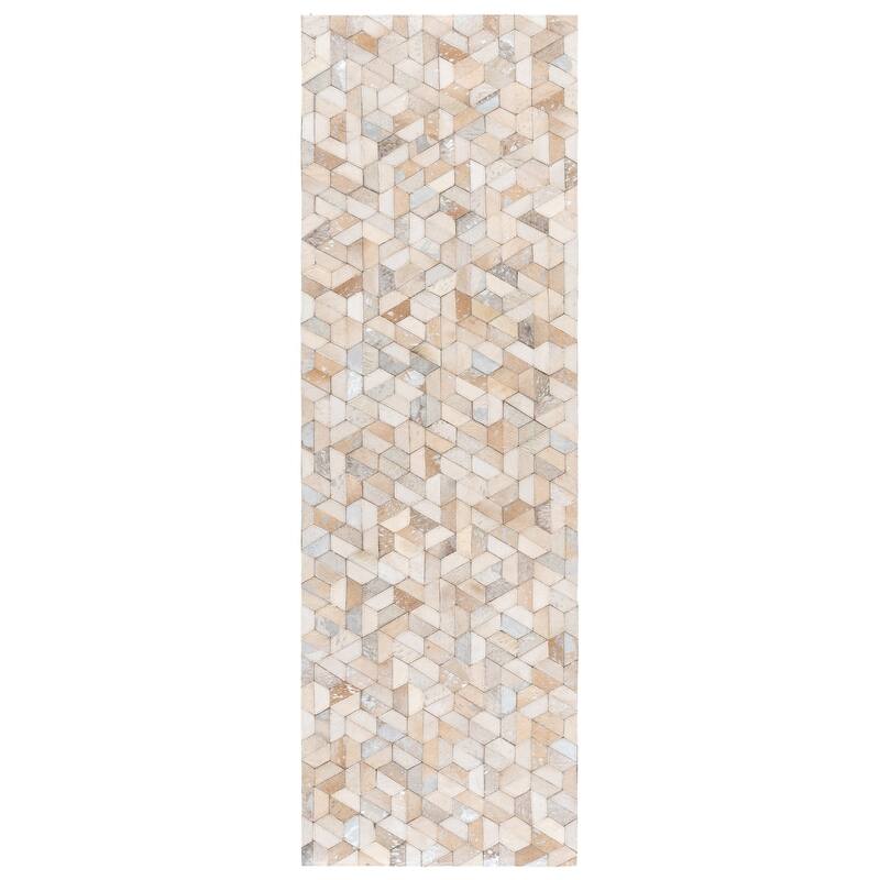 SAFAVIEH Hand-Woven Studio Leather Miludia Modern & Contemporary Leather Rug - 2'3" x 7' Runner - Ivory/Silver - 2'3" x 7' Runner