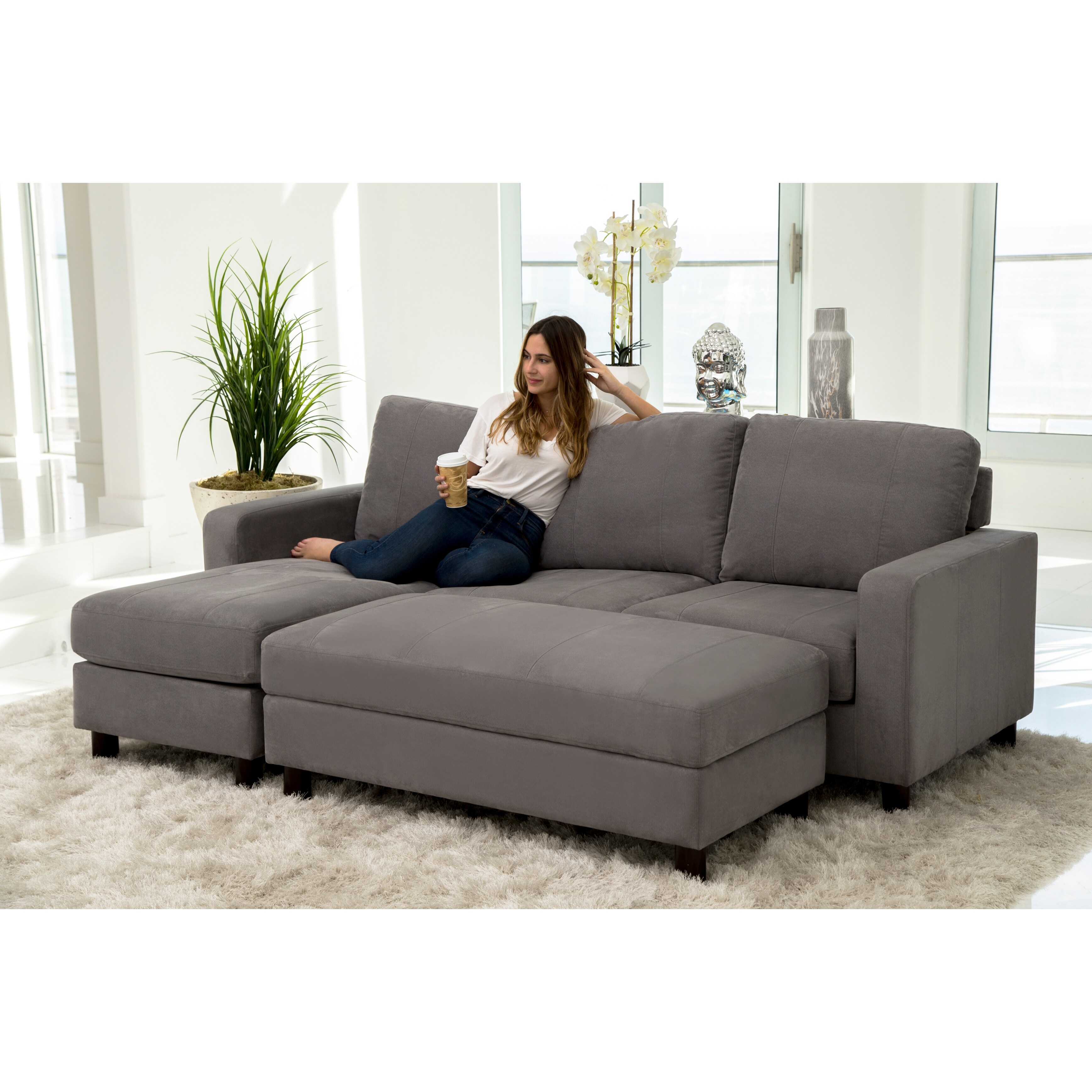 Shop Black Friday Deals On Abbyson Berkeley Reversible Sectional And Ottoman Overstock 23122689