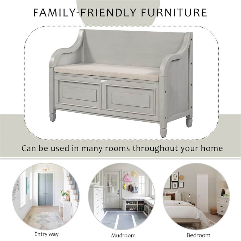 Merax 42” Rustic Style Solid wood Entryway Multifunctional Storage Bench