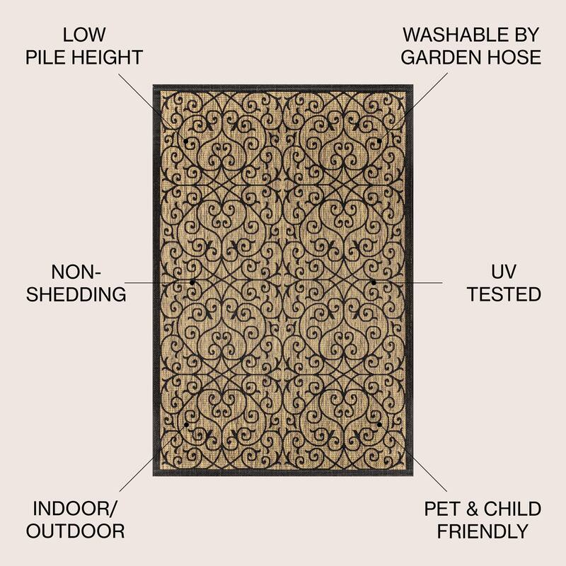 JONATHAN Y Ourika Textured Weave Indoor/Outdoor Area Rug - 3 X 5 - Black/Khaki