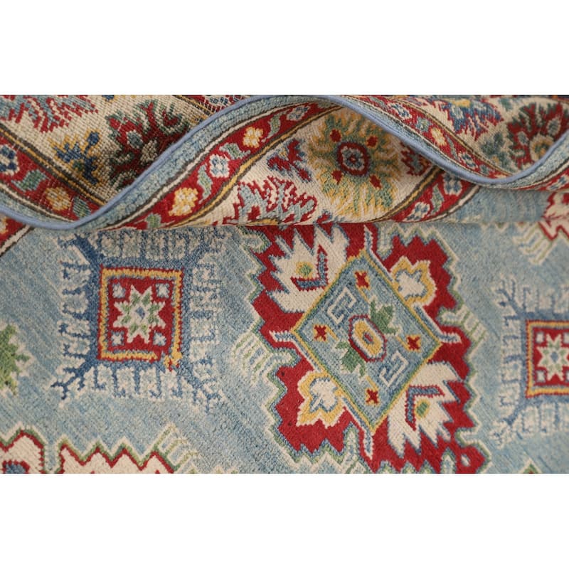 Light Blue Kazak Accent Rug Handmade Wool Carpet - 3'11" x 6'0"