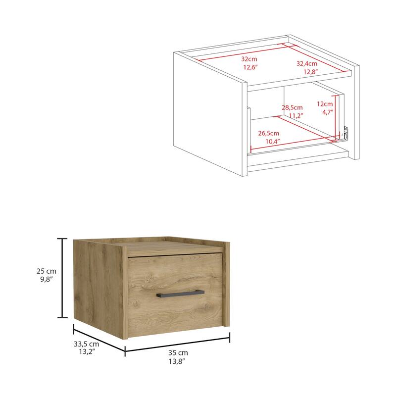 Wall-Mounted Floating Nightstand with Drawer, Space-Saving Design for Bedroom or Living Room