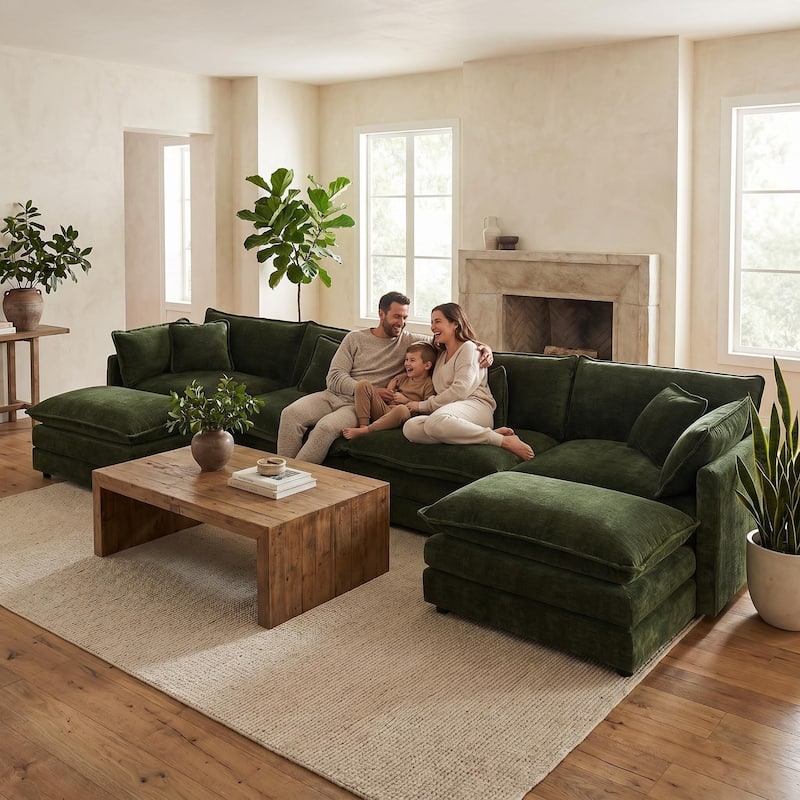 Cloud Chenille Upholstered Modular Sectional Sofa with DIY Combination Design
