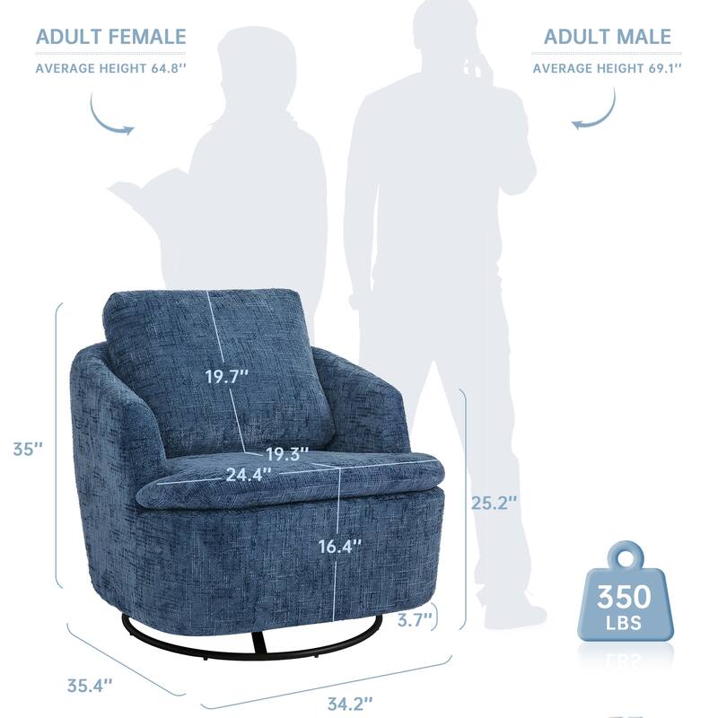 360°Swivel Accent Chair, Swivel Barrel Chair, Modern Chenille Round Accent Chairs With Armrests And Rotating Base
