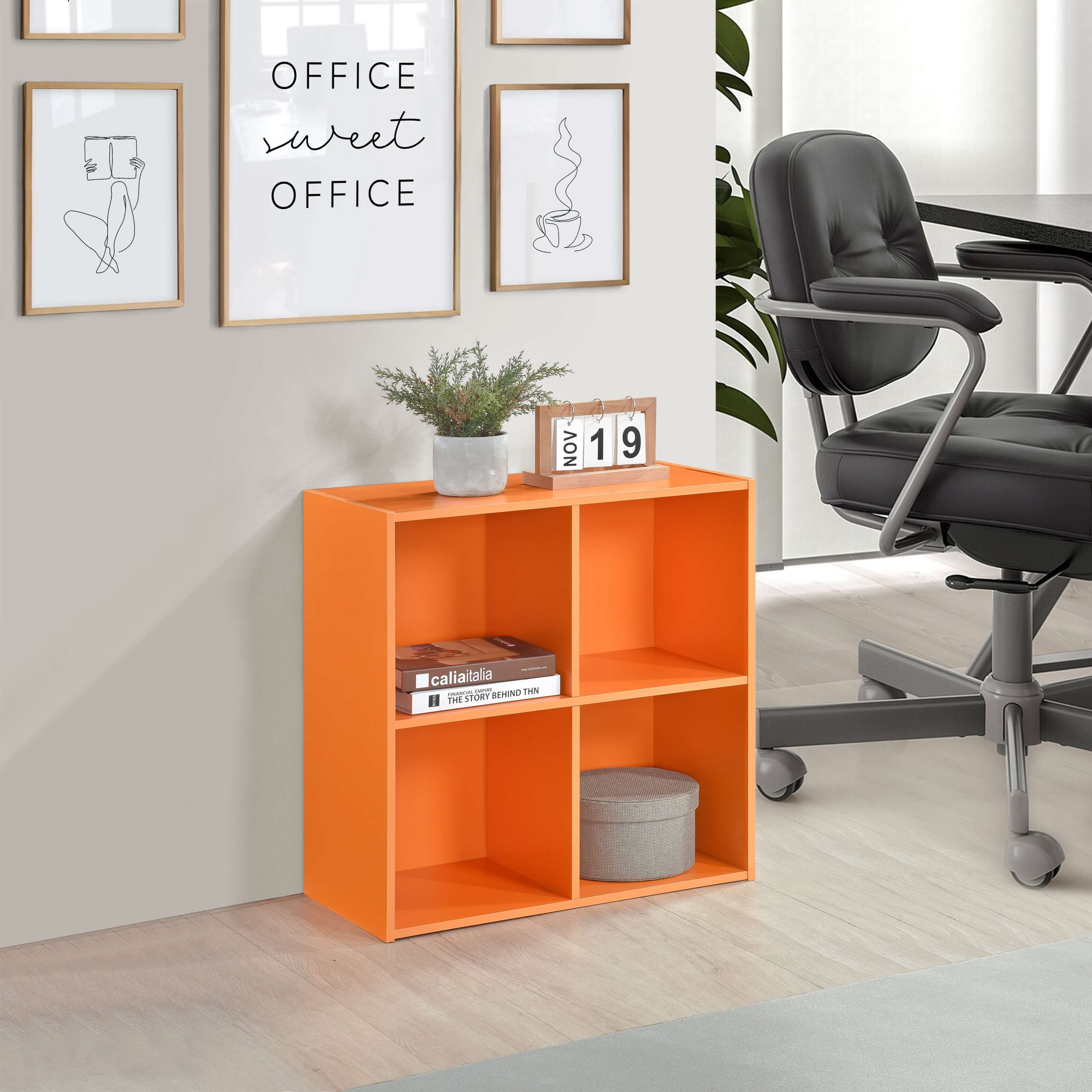 4 Cube Storage Organizer Book Shelf, Orange