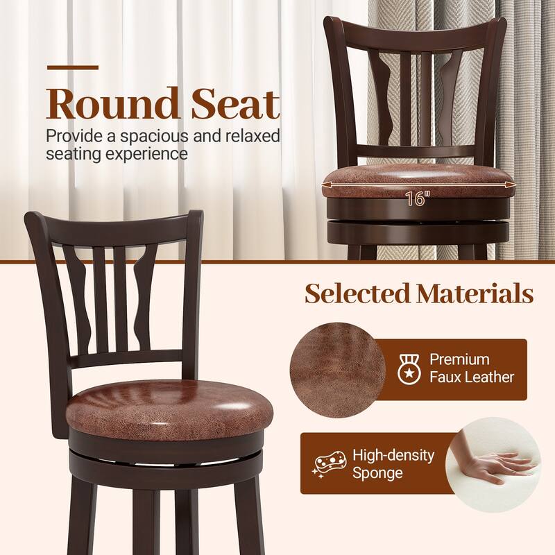 Gymax 26'' Counter Height Swivel Bar Stools Set of 2 w/Back & Faux