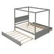 preview thumbnail 24 of 25, Wood Canopy Bed with Trundle Bed and two Drawers ,Full Size Canopy Platform bed With Support Slats, No Box Spring Needed