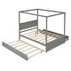 preview thumbnail 6 of 25, Wood Full Size Canopy Platform Bed with Trundle Bed and 2 Drawers