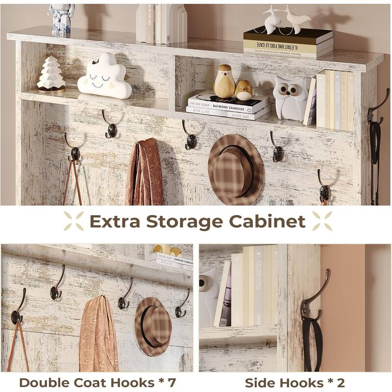 Hall Tree w/ Bench Shoe Storage Shoe Cubby Barn Door Adjustable Shelf