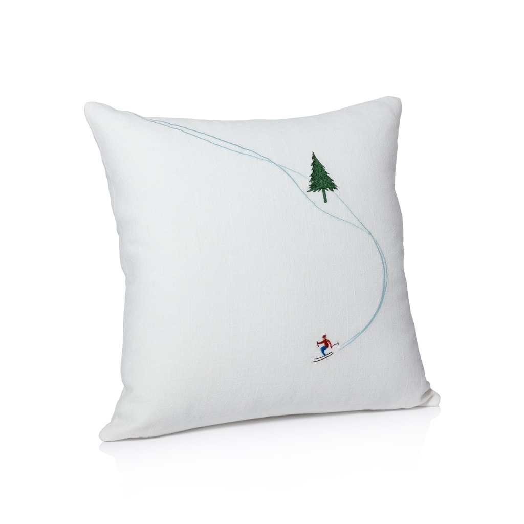Ski Mountain Winter Scene Cotton Embroidered Throw Pillow, 16" x 16"