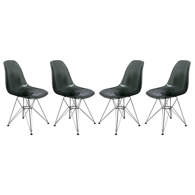 Cresco Ergonomic Modern Shell Seat Dining Chair with Chrome Eiffel Base and Curved Back Accent Side Chair (Set of 4)