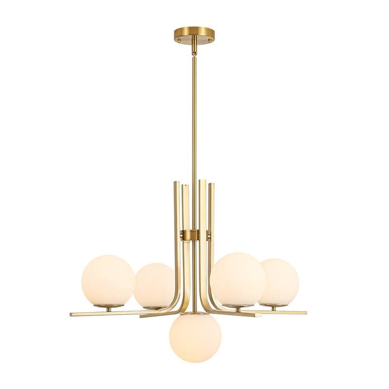 5-Light Chic Mid-century Frosted Glass Linear Chandelier - 29.7 in