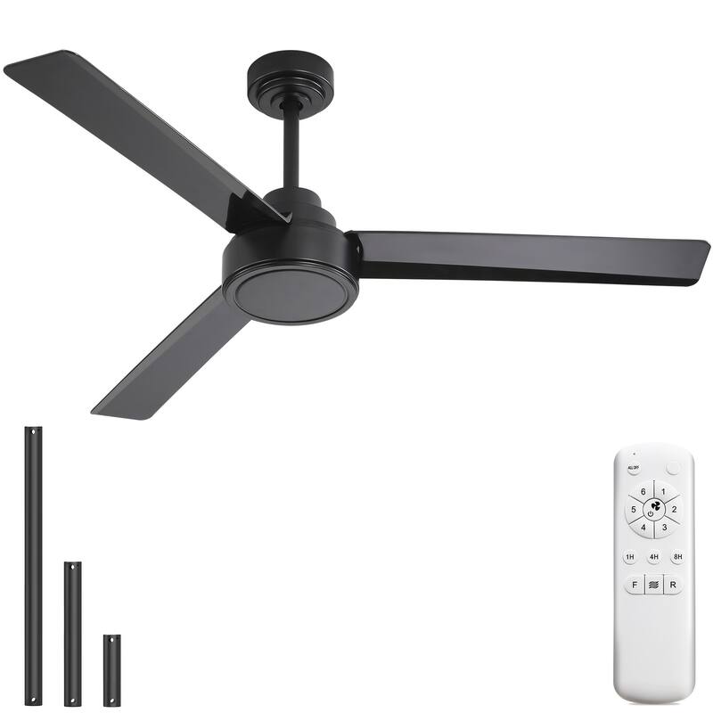 Sofucor 52Inch Ceiling Fan with Remote(No Light),Indoor Outdoor,6-Speed with 3 ABS Blades,Farmhouse,Quiet Reversible DC Motor - Black