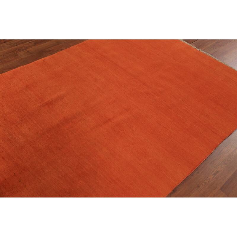 Orange Modern Gabbeh Area Rug Oriental Hand-Knotted Wool Carpet - 4'8" x 6'4"