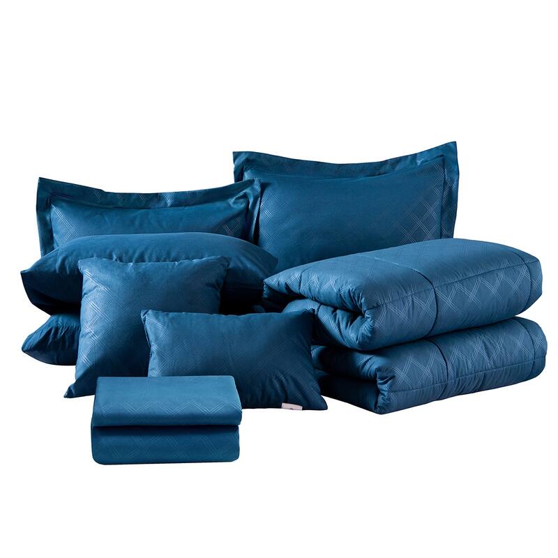 10-piece Solid Plaid Comforter Set