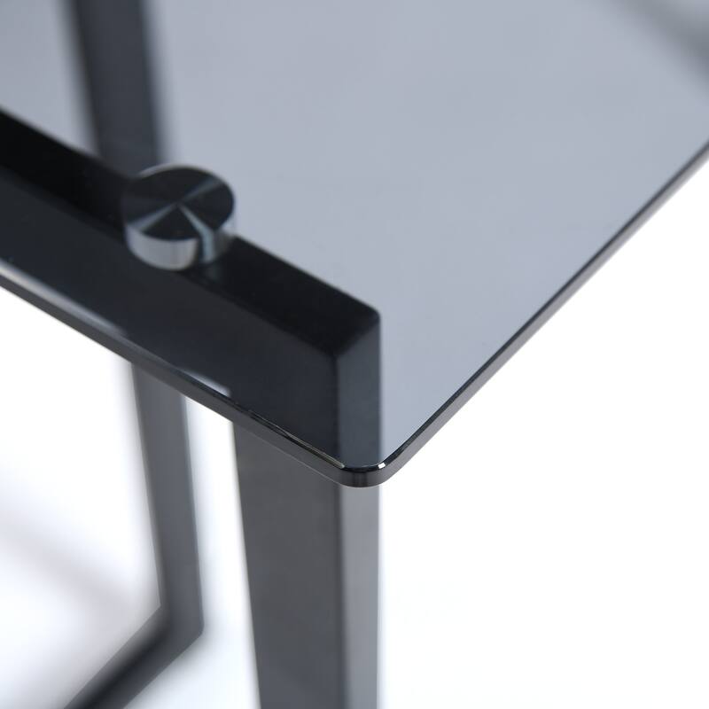 HomeRoots 55" Gray And Black Glass And Metal Sled Base Dining Table - 55.10 in. x 29.50 in. x 31.50 in.