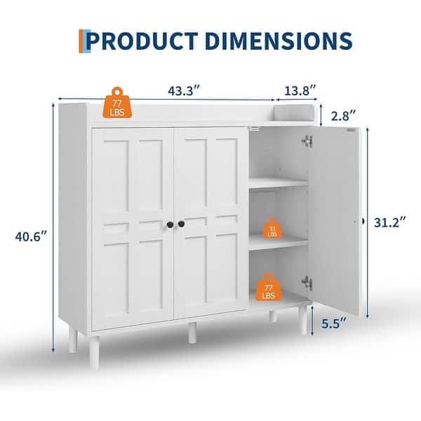 dimension image slide 1 of 3, Garvee Shoe Cabinet, Large Shoe Cabinet with 3 Doors & Adjustable Shelves, Anti-tip Design, Farmhouse Shoe Organizer