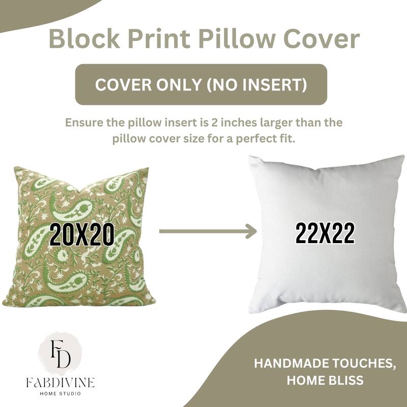 Fabdivine Paisley Block Print Pillow Cover Boho Living Room or Soft Linen Cozy Rectangle 14x20 Inch Cushioncase Brown, Kiara