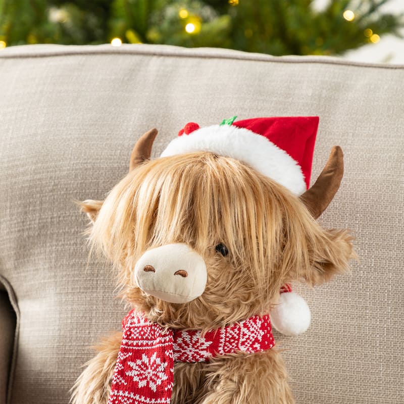 Glitzhome Fabric Christmas Yeti Snowman Highland Cow Shelf Sitters or Standing Figurines Decor