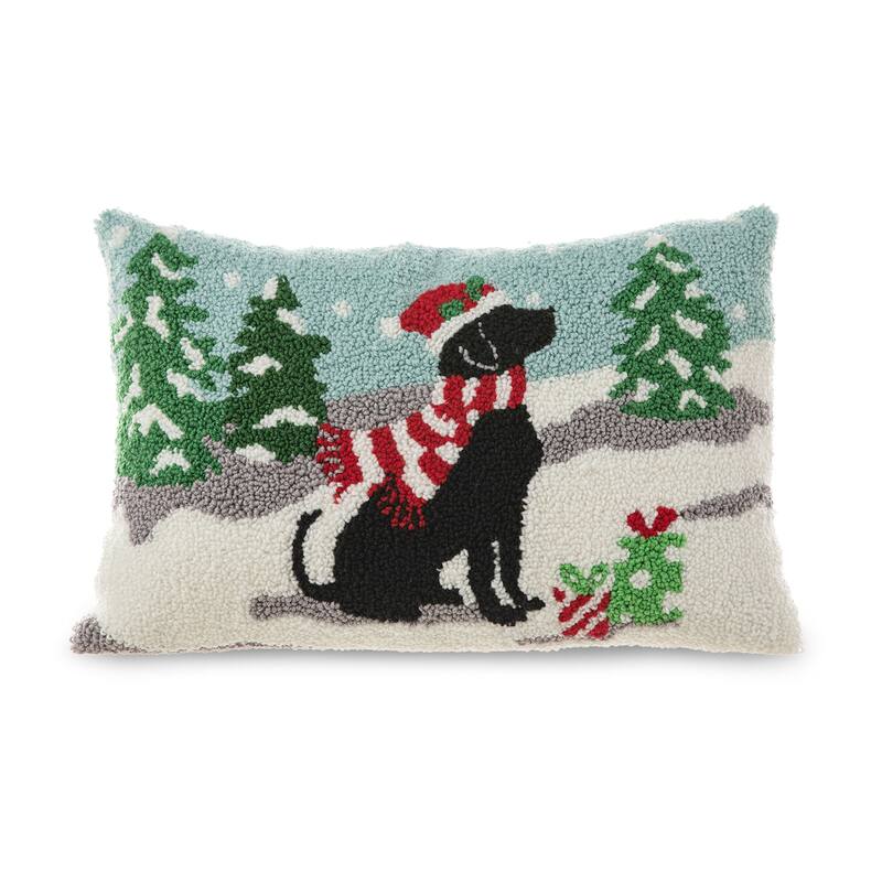 Glitzhome 18"L x 12"H Hooked Christmas Cat Dog Pillow Cushion for Xmas Sofa Home Decor - Dog