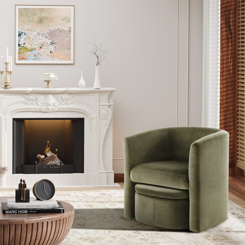 RENEWLINE Sherpa Barrel Chair & Storage Ottoman Set - Plush Compact Accent for Reading Nooks, Cloud-Like Lounge Seat - set of 1 - Green