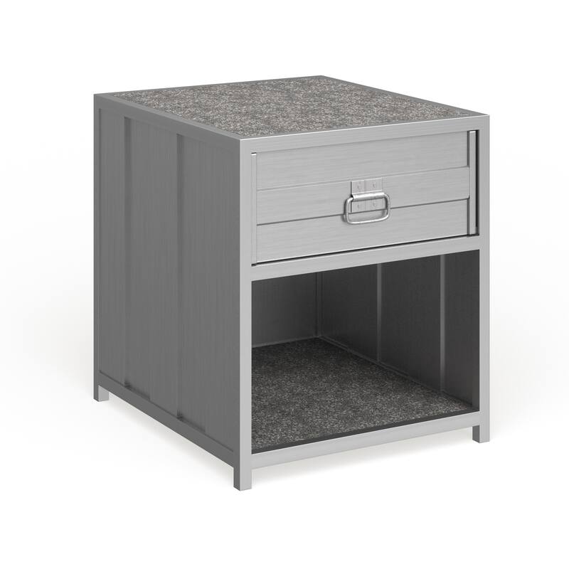 Woolf Industrial Silver Metal 1-Drawer Nightstand with USB Ports by Carbon Loft