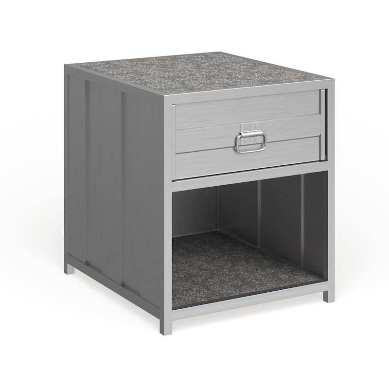 Woolf Industrial Silver Metal 1-Drawer Nightstand with USB Ports by Carbon Loft
