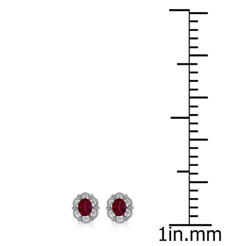 Auriya 5 3/4ct Fancy Oval-cut Red Ruby Halo Diamond Stud Earrings 1 3/4ctw 18k Gold