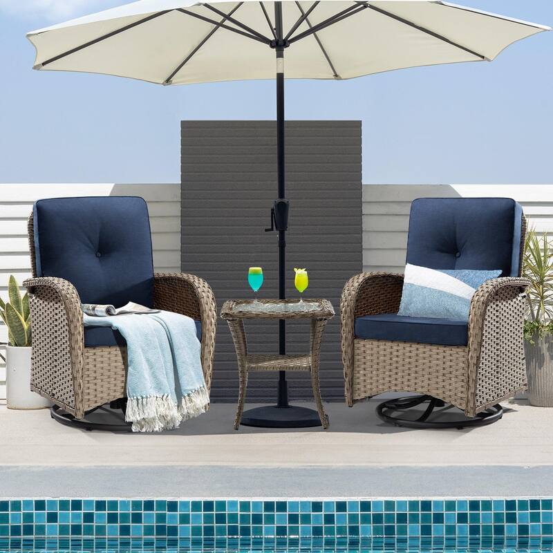 Cozywor 3-Piece Wicker Patio Swivel Outdoor Rocking Chair Conversation Set