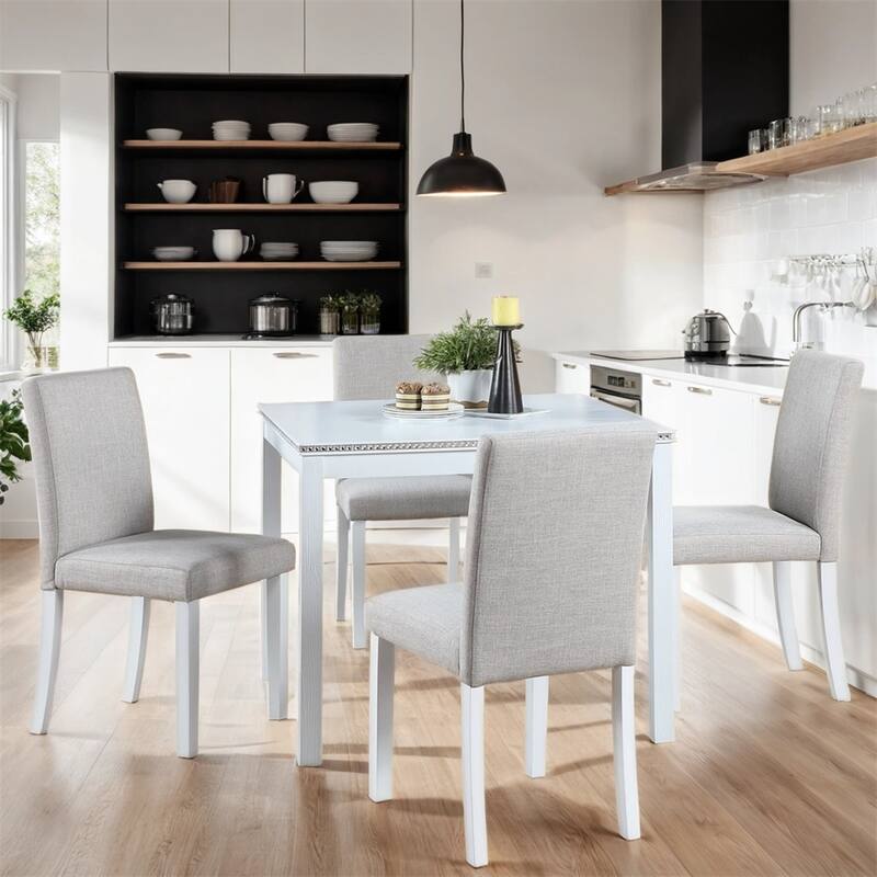 5-piece Wood Dining Counter Height Table and Chair Set - White